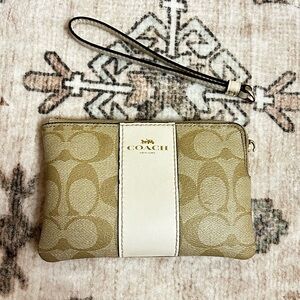 Coach Beige and Cream Wristlet Clutch